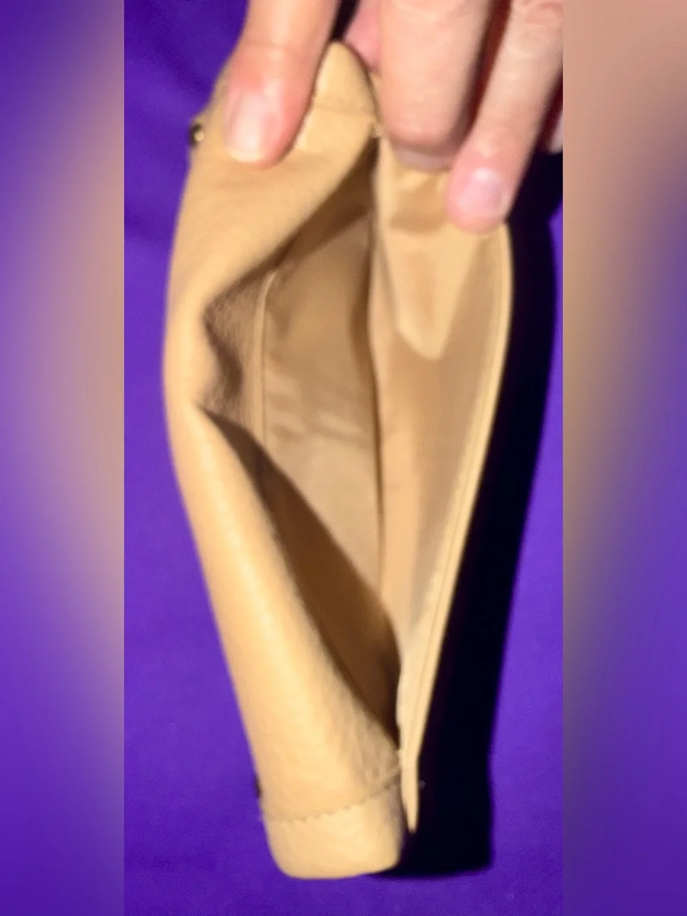 Classic Beige Leather Fold-Over Clutch
